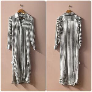 BCBGMaxazria White Striped Long Sleeve Maxi Shirt Dress Size XXS NWT